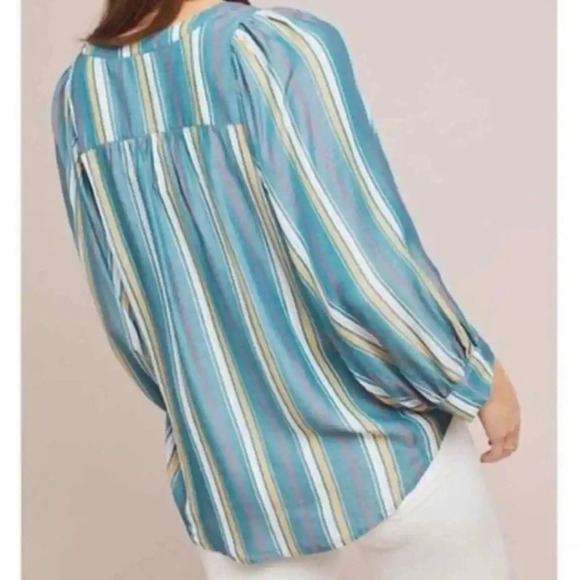 Anthropologie Maeve Byron Striped Blouse Split Neck Size S - Picture 3 of 7